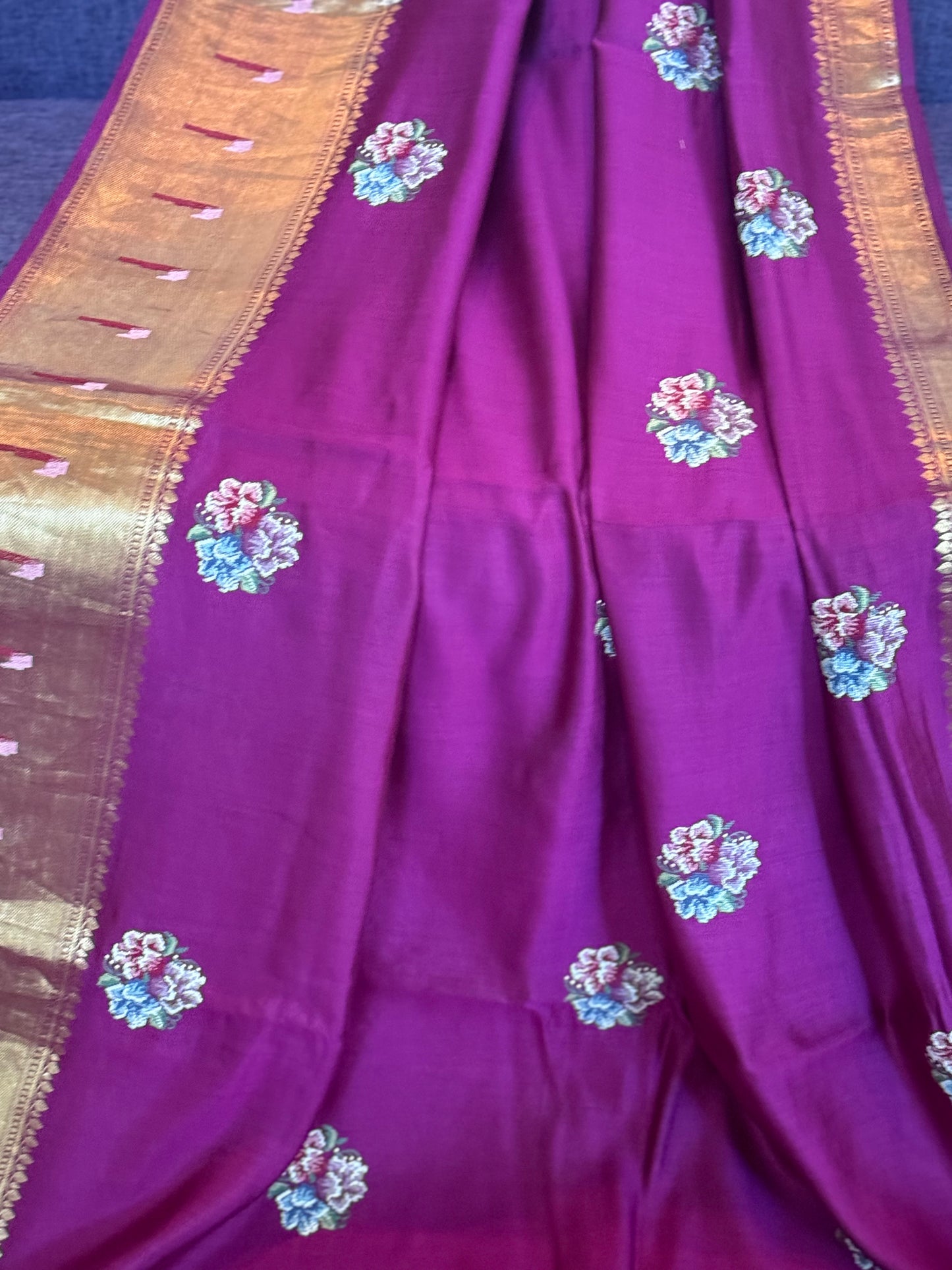 **New** Purple Benaras Silk Saree With Self Color Stitched Blouse!!