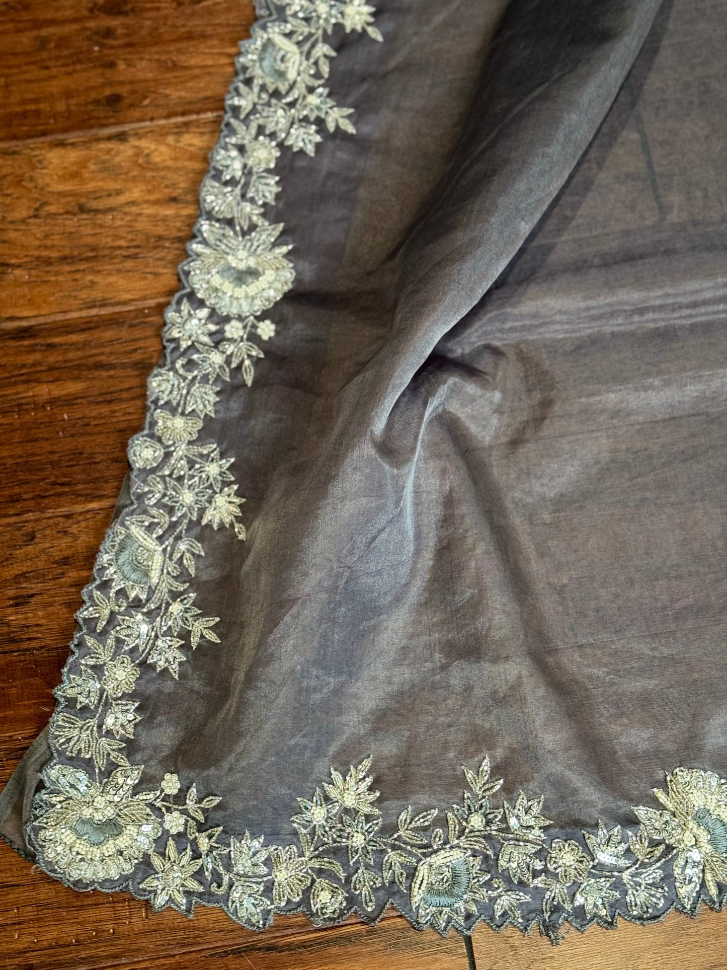 **New** Grey organza Saree with Stitched Blose