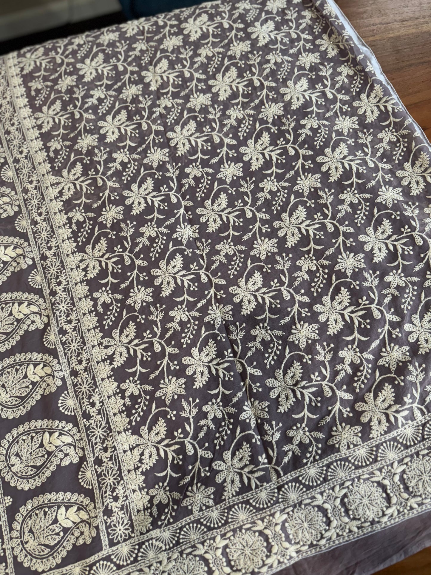 **New** Lavender Georgette Chikankari Saree With Self color Stitched Blouse!!!