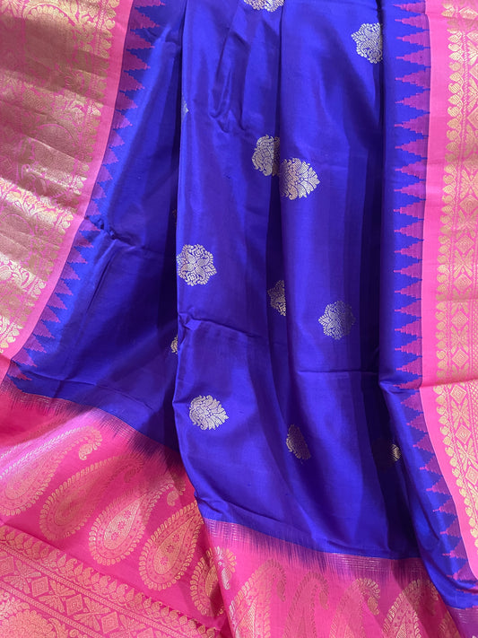 ** New ** Purple Gadwal Silk Handloom Saree With Contrast Maggam work blouse