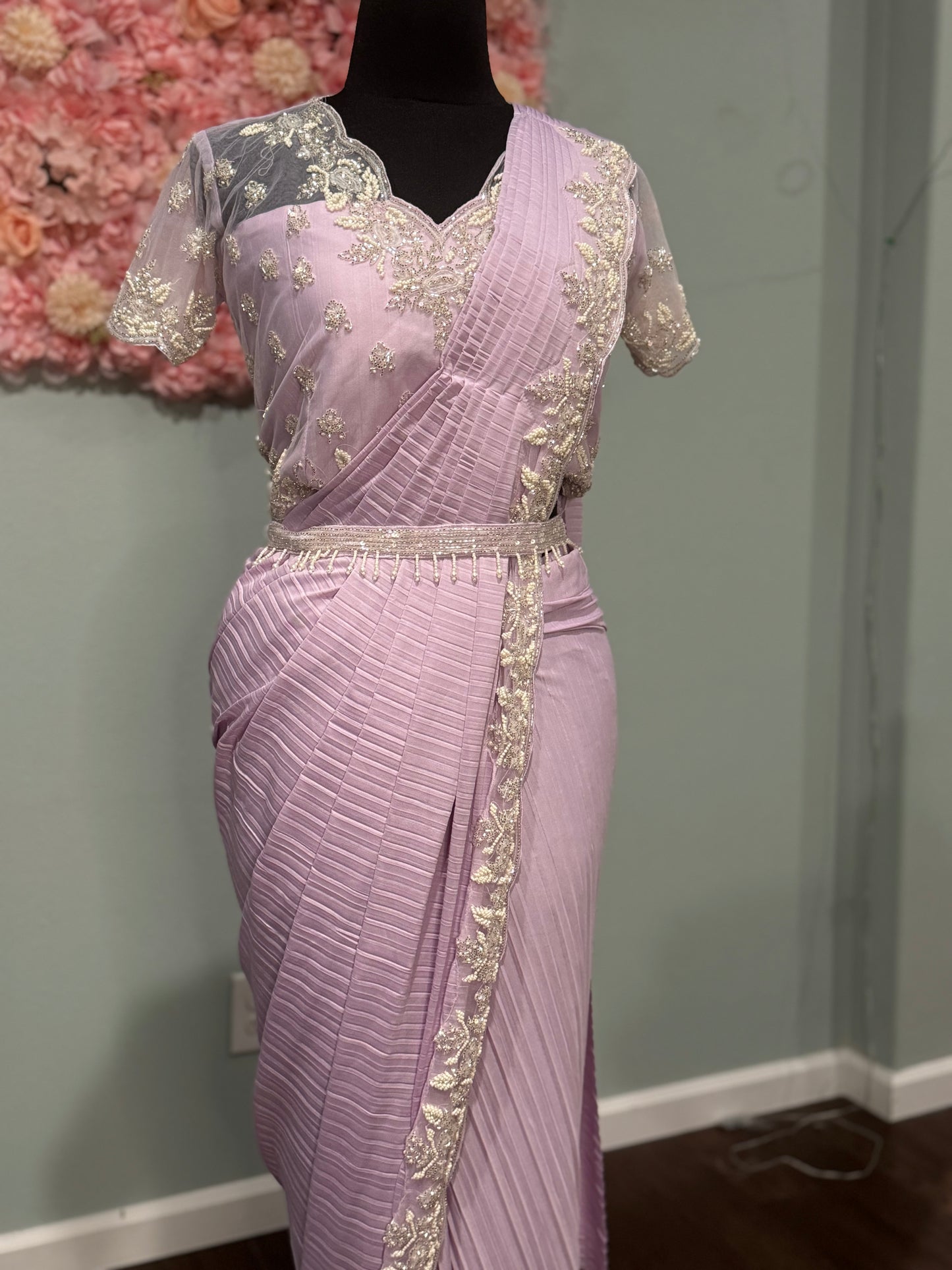 **New** Pre drape saree with work blouse and belt