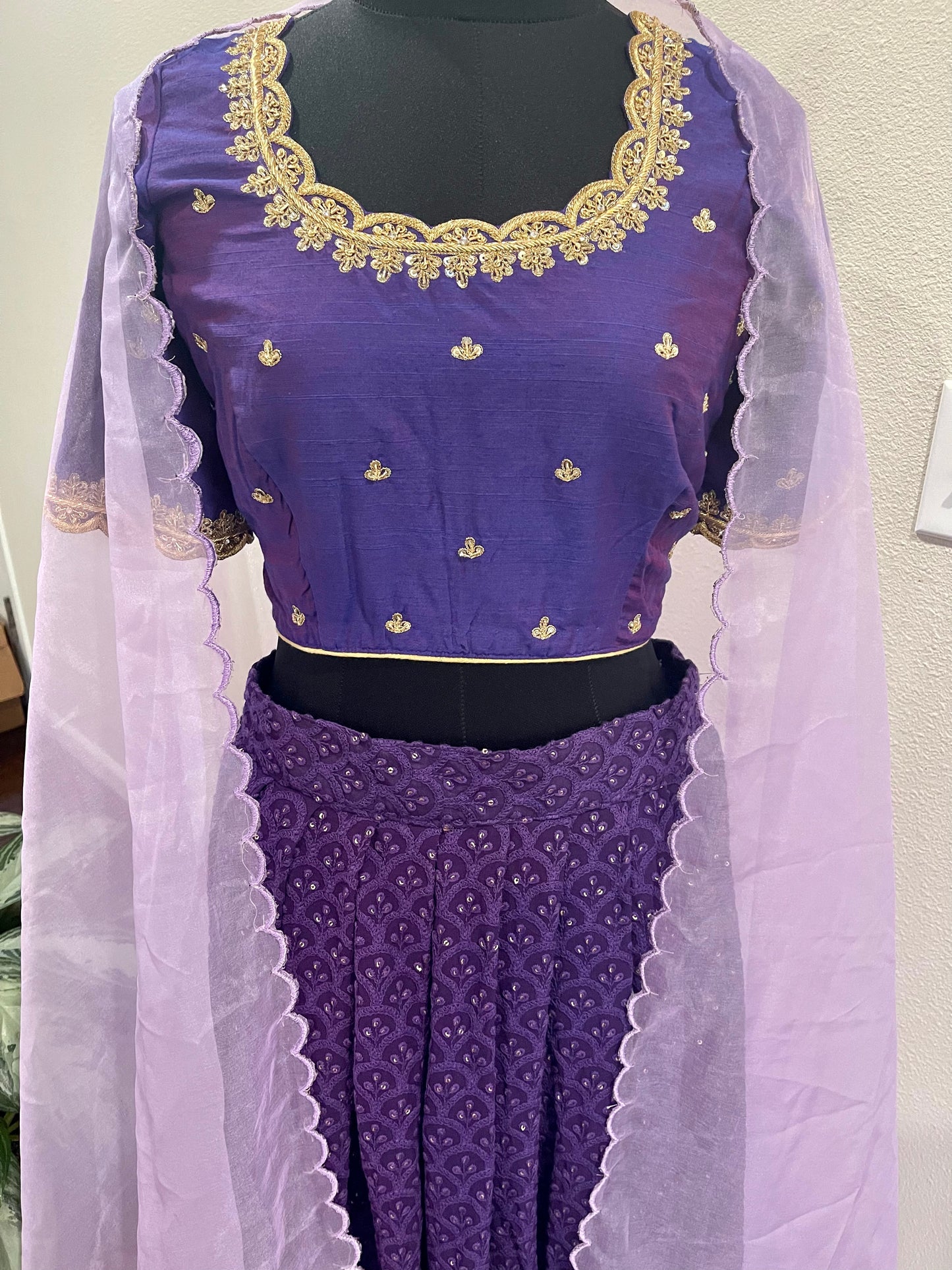Violet chikankari lehanga CropTop with blouse and dupatta