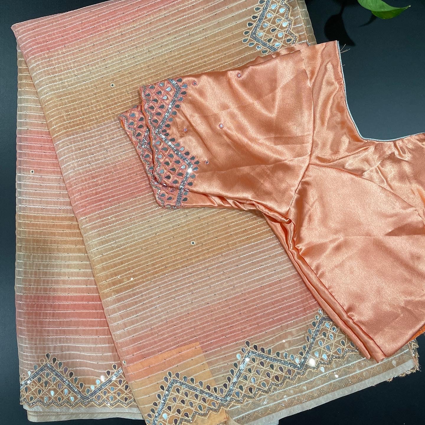 sequence saree with mirror work boarder and paired with satin blouse
