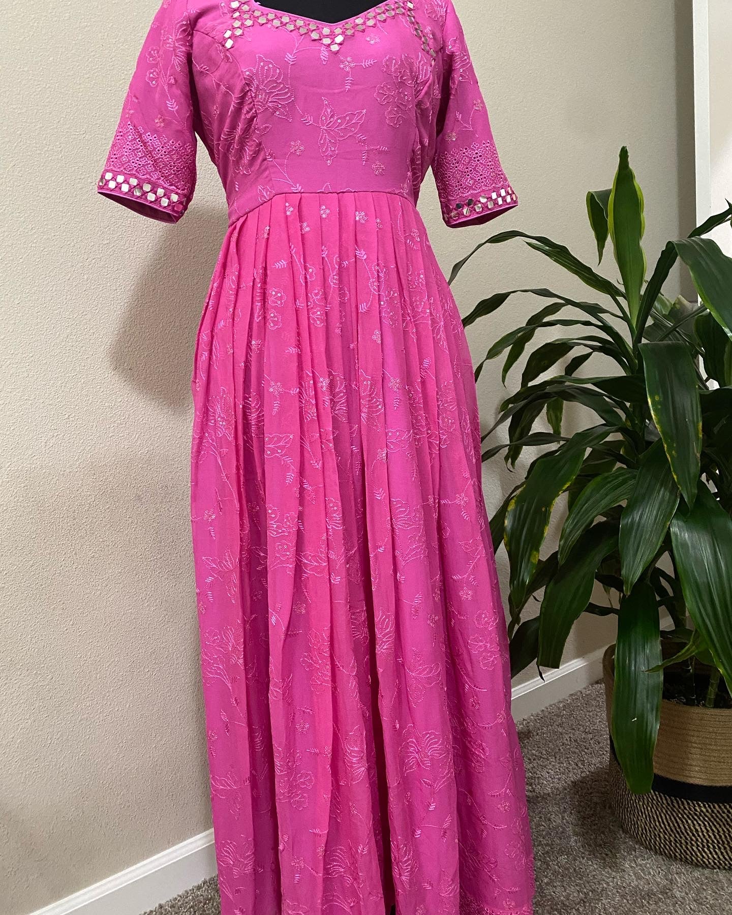 Georgette chiffon long frock with mirror work