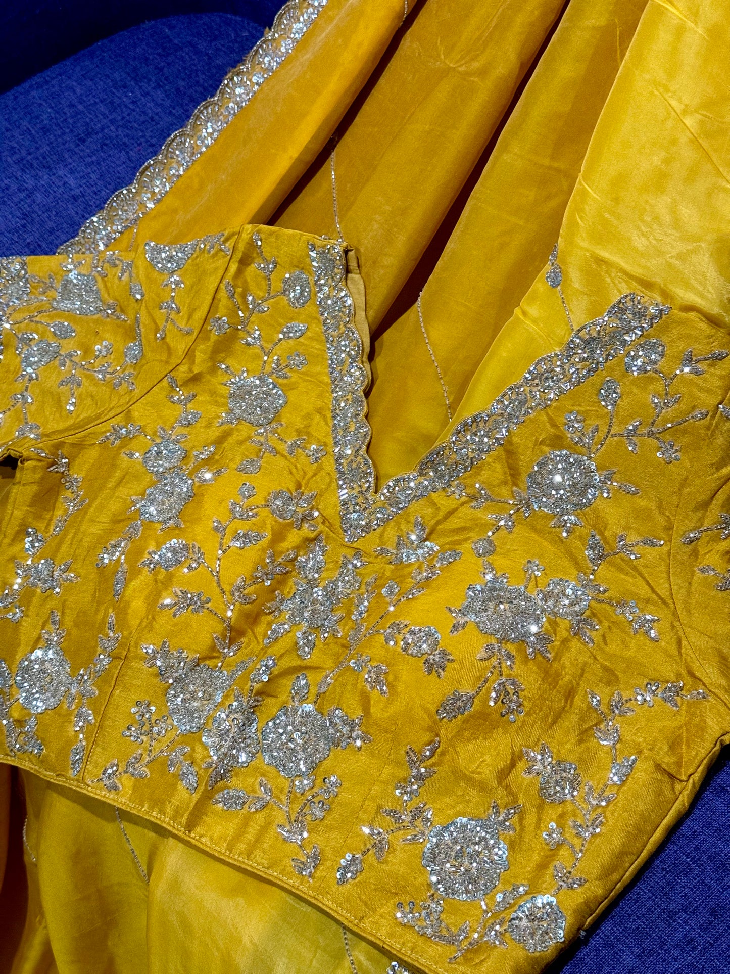 **New**Satin Organza saree with self color work bouse