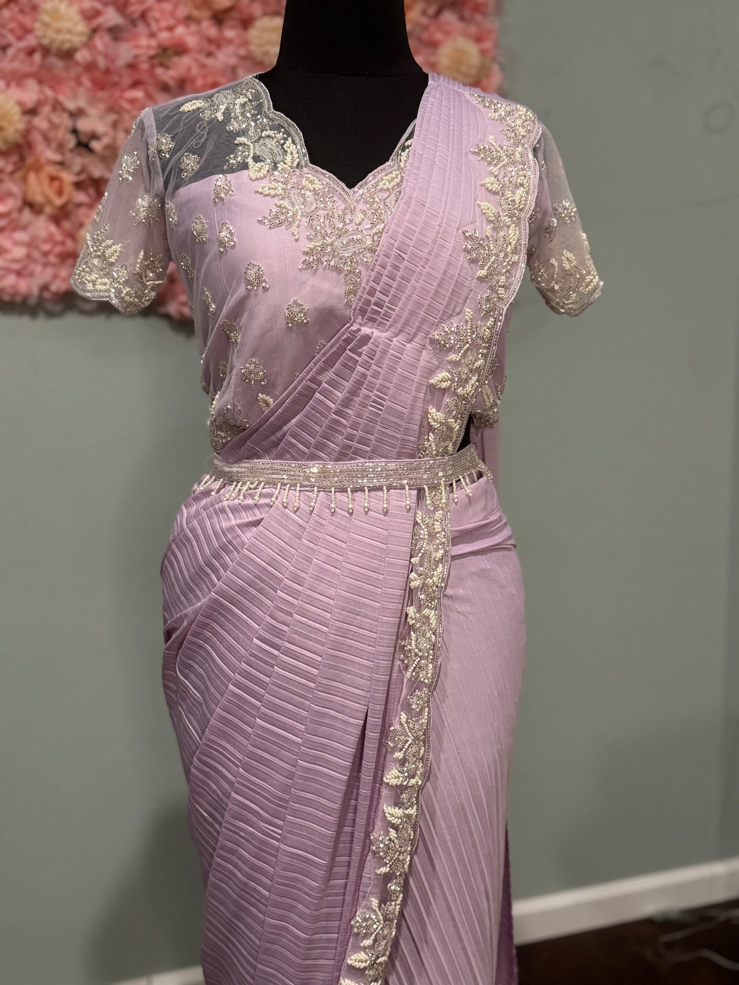 **New** Pre drape saree with work blouse and belt