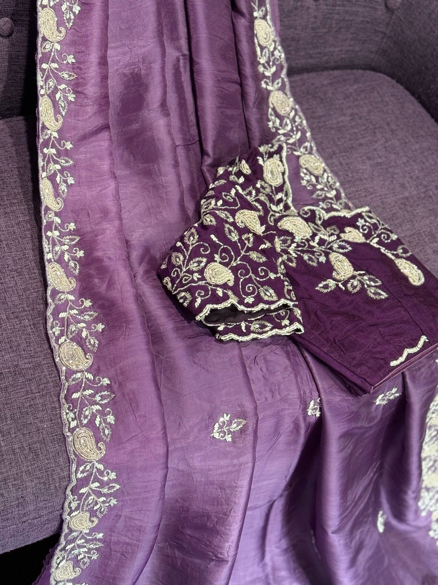 **New**satin organza saree with work blouse