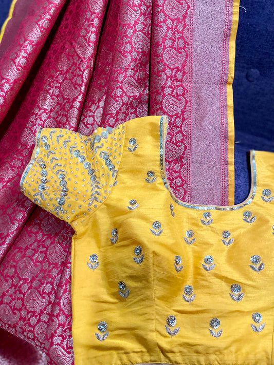 **New** Benaras Brocade Saree With Contrast Blouse!!