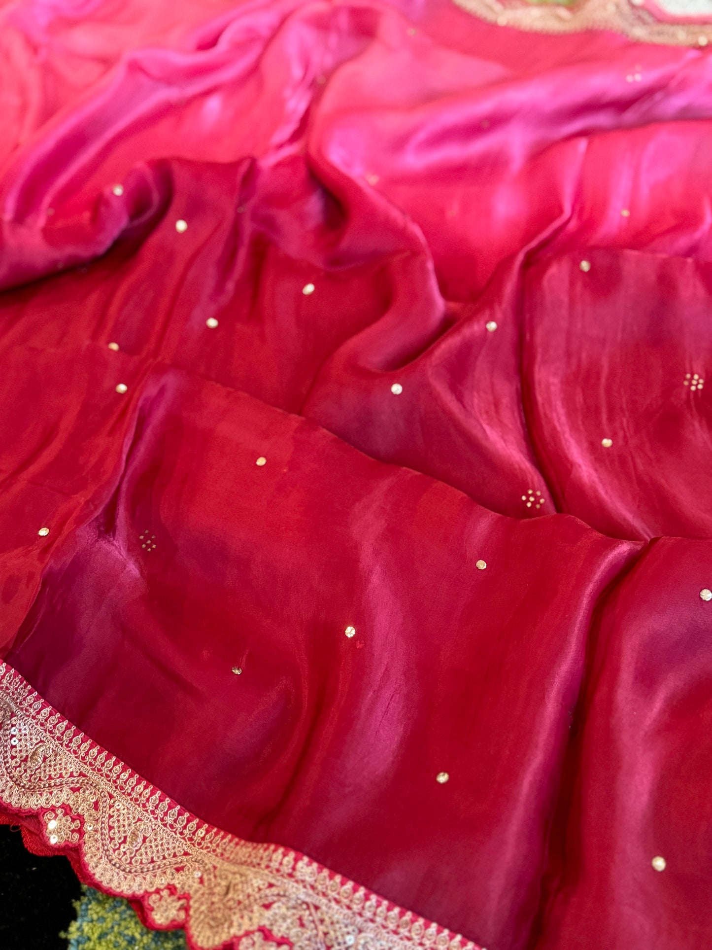 **Sale**shaded satin crepe saree with stitched blouse