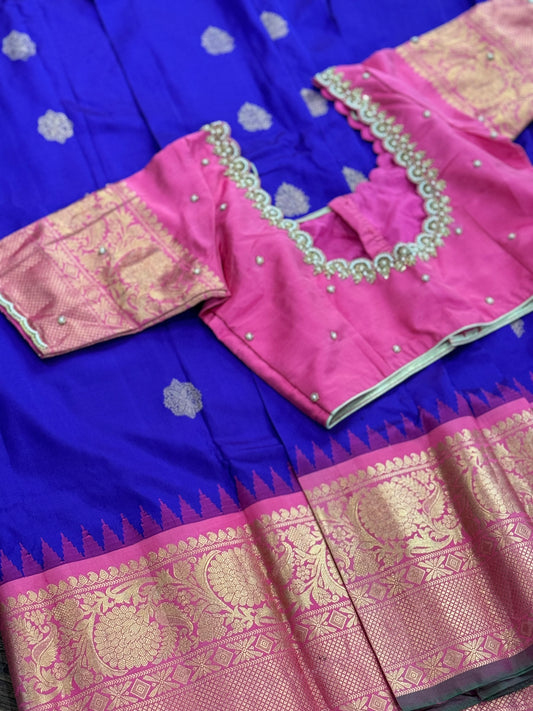 **New**Gadwal Pattu with kanchi boarder paired with work blouse