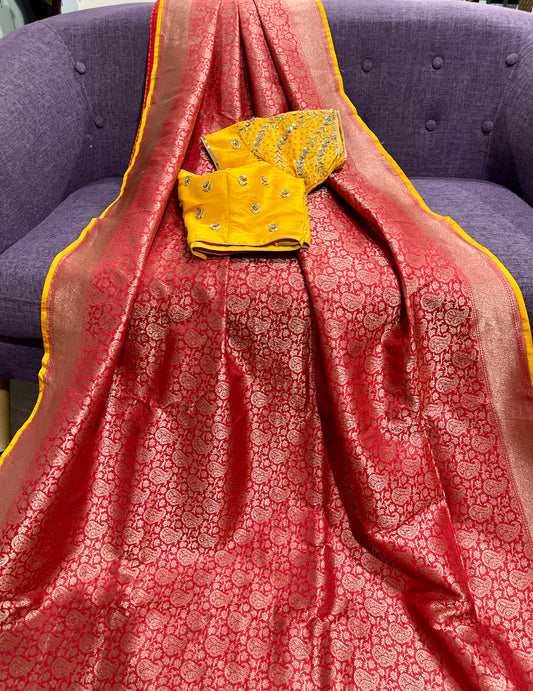 **New** Benaras Brocade Saree With Contrast Blouse!!