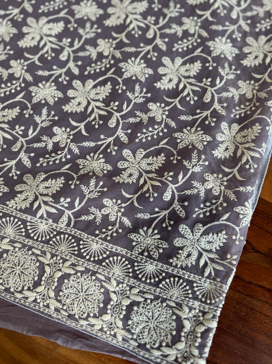**New** Lavender Georgette Chikankari Saree With Self color Stitched Blouse!!!