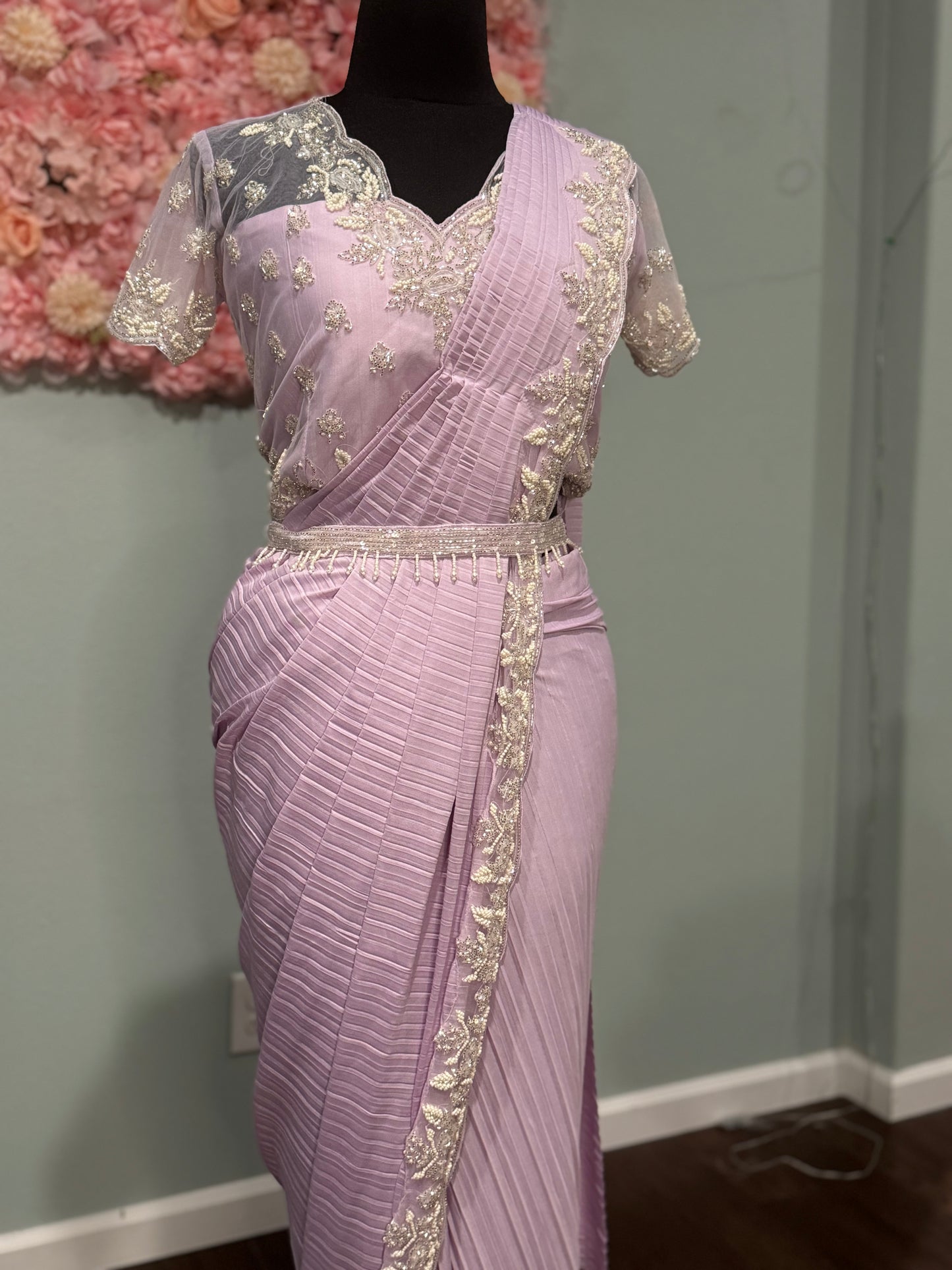 **New** Pre drape saree with work blouse and belt