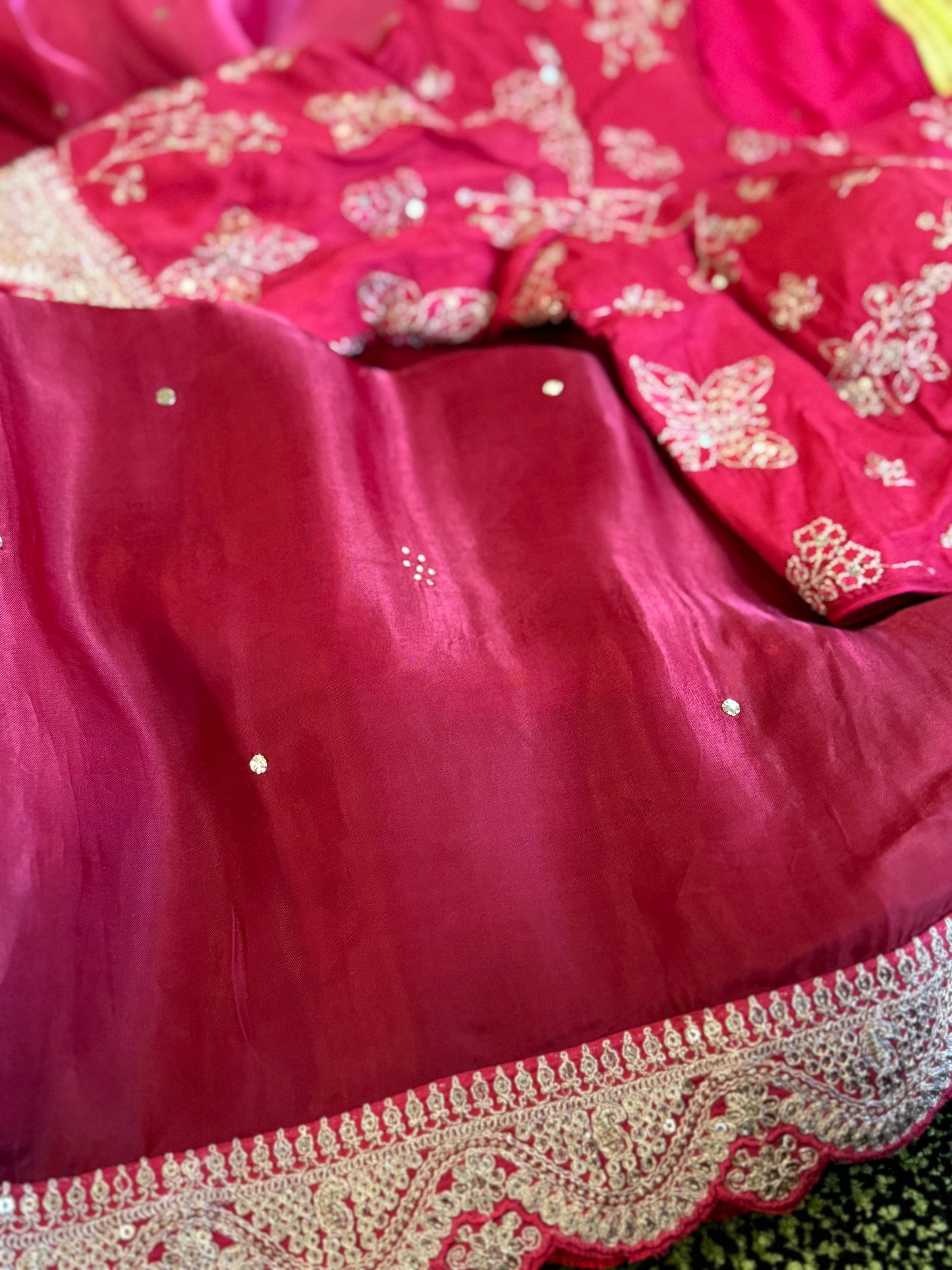 **Sale**shaded satin crepe saree with stitched blouse