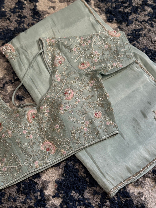 **New** Pastel Blue Tissue Organza Saree With Self Color