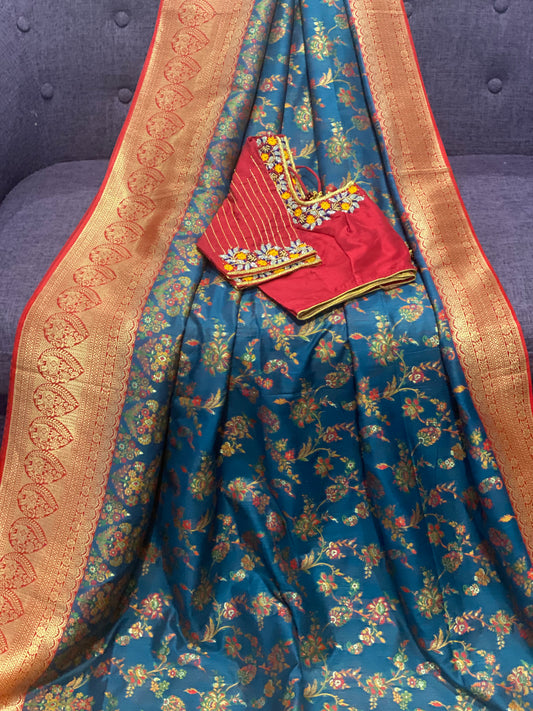 **New**Menakari Benaras saree with stitched work blouse