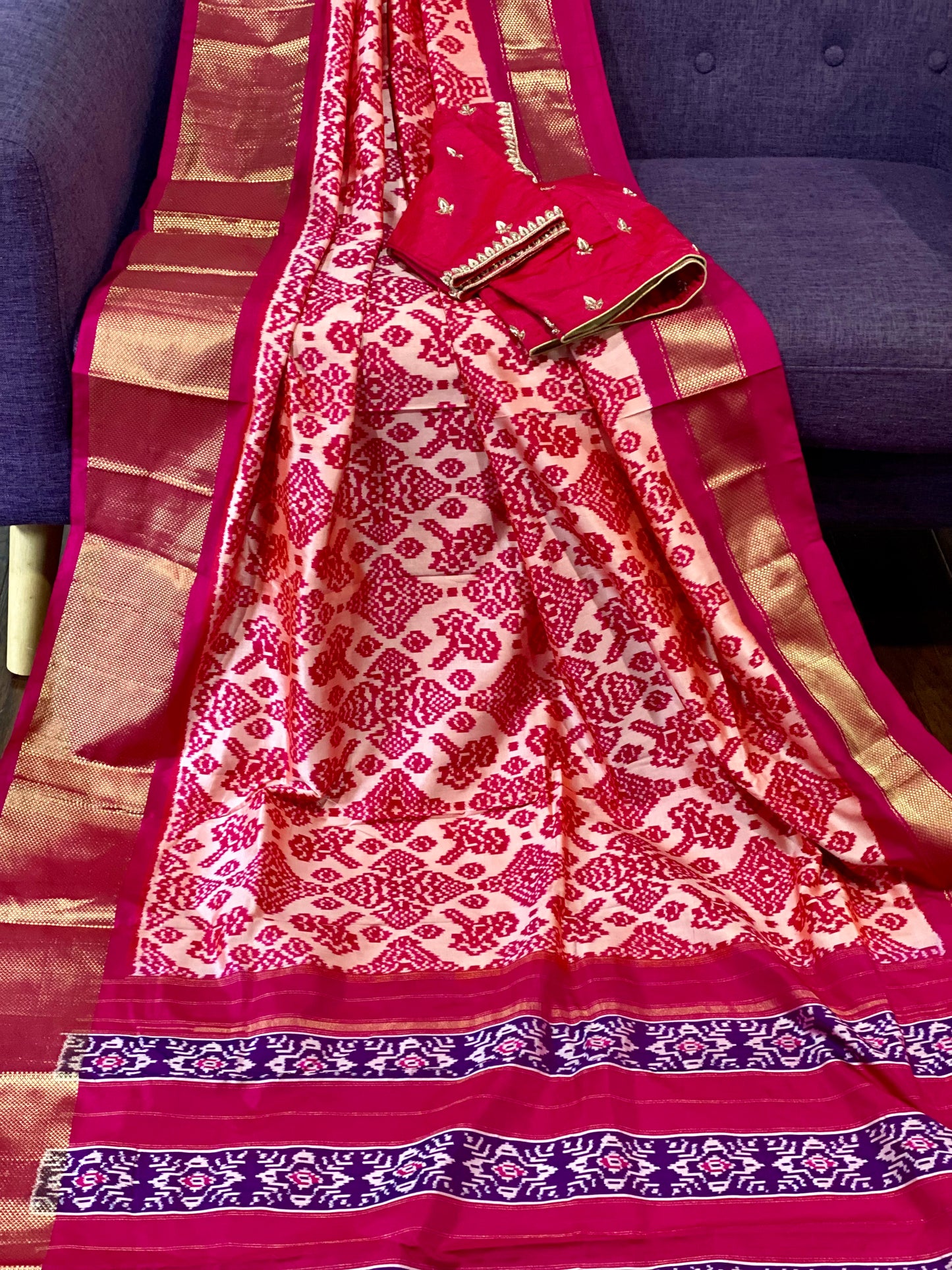 **New**Ikkat Patola saree with work blouse