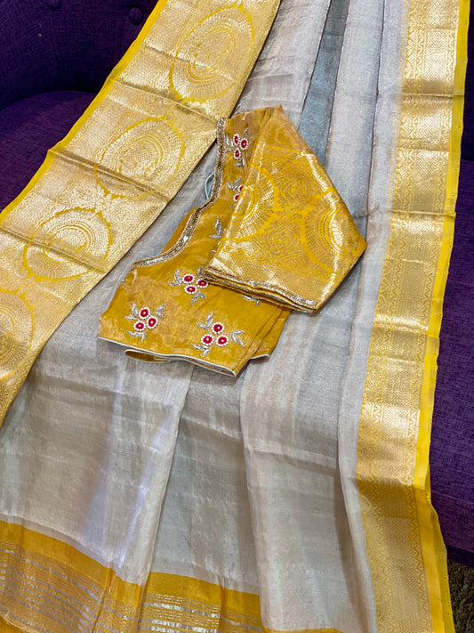 **New**Mangalagiri Tissue handloom saree with work blouse