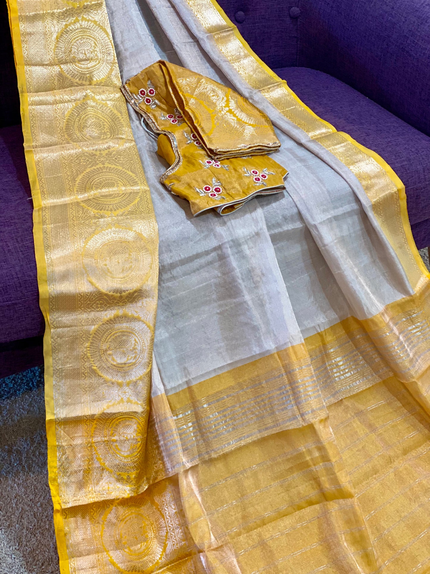 **New**Mangalagiri Tissue handloom saree with work blouse