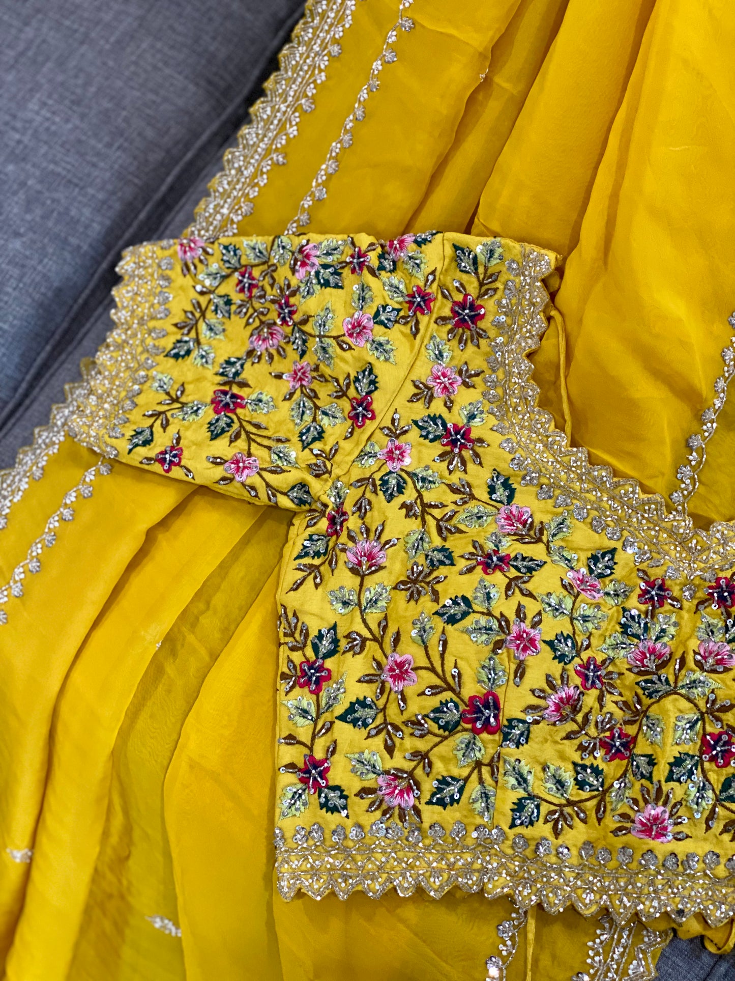 **New**Organza saree with floral work blouse