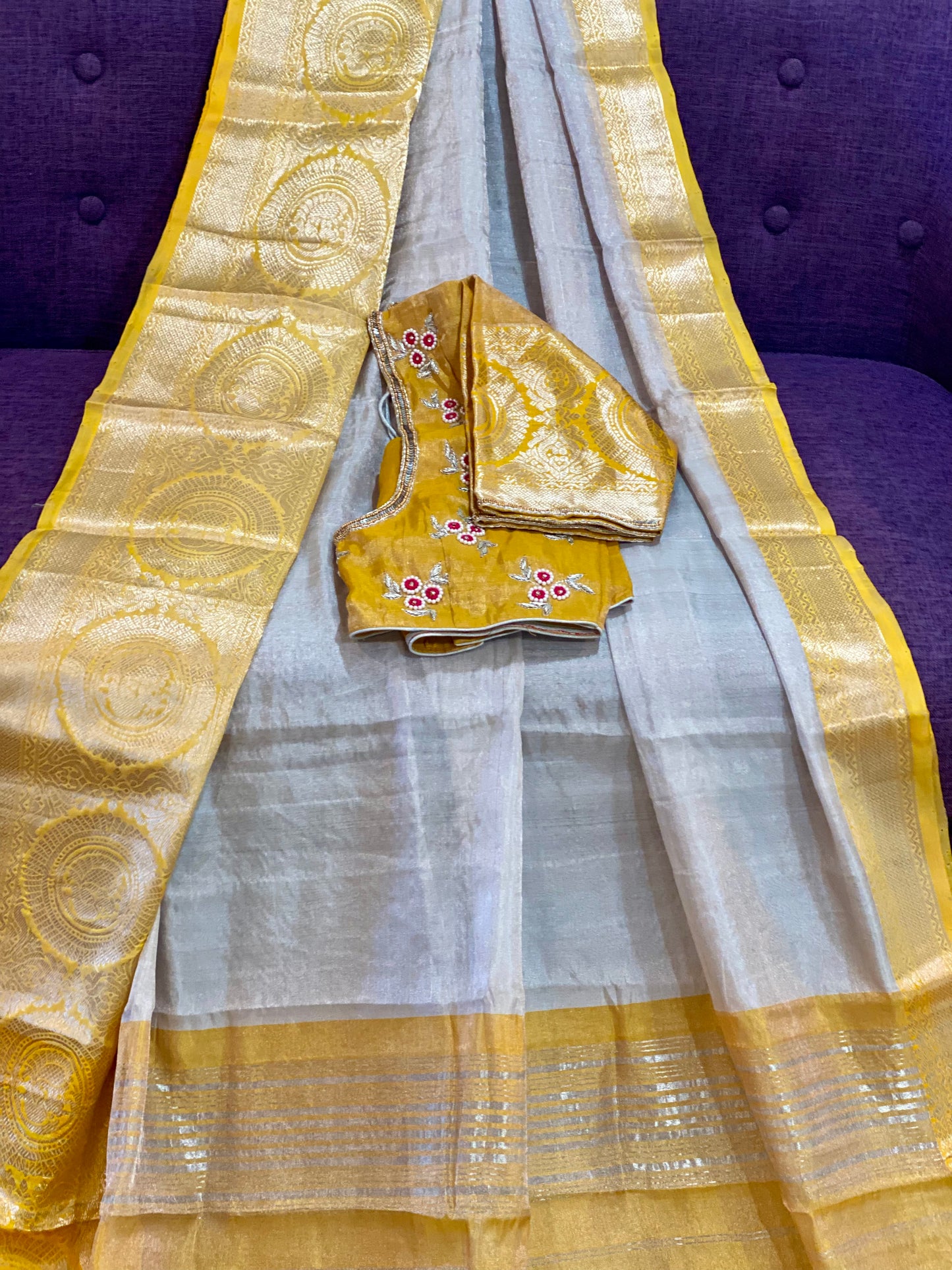 **New**Mangalagiri Tissue handloom saree with work blouse