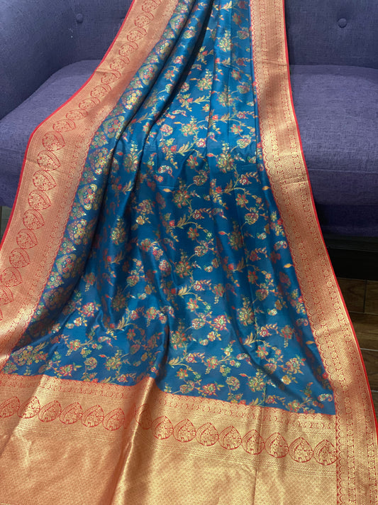 **New**Menakari Benaras saree with stitched work blouse