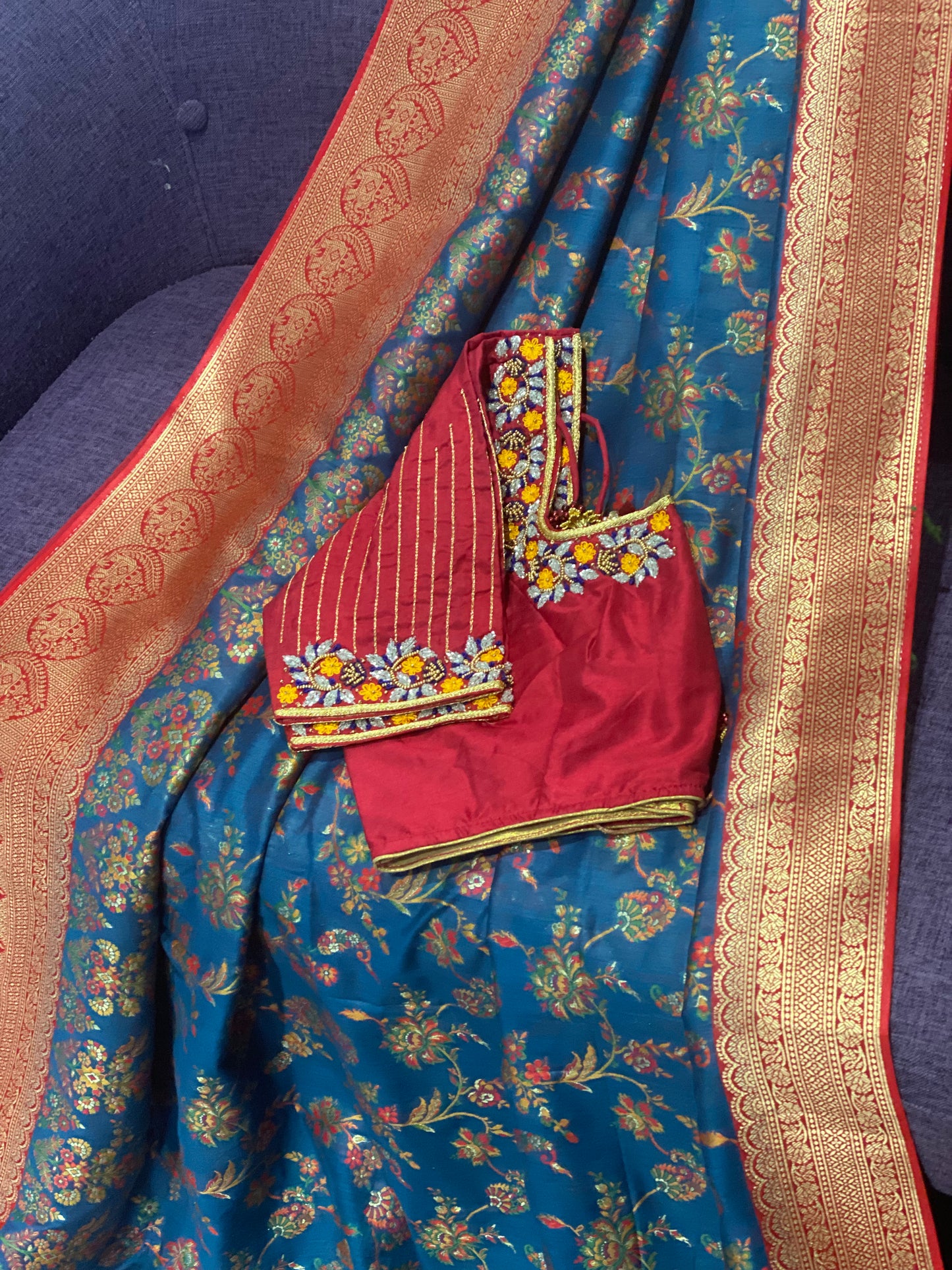 **New**Menakari Benaras saree with stitched work blouse