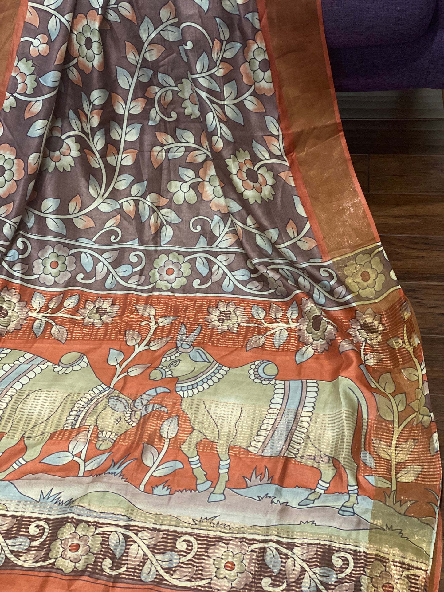 **New**Tussar Kalamkari saree with stitched work blouse