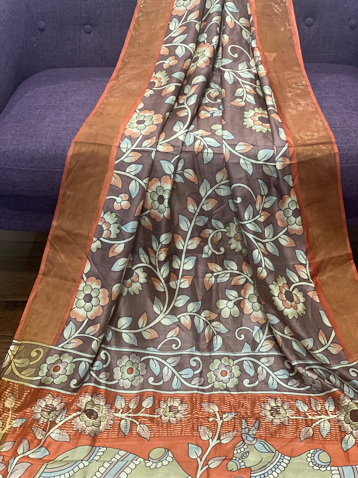 **New**Tussar Kalamkari saree with stitched work blouse