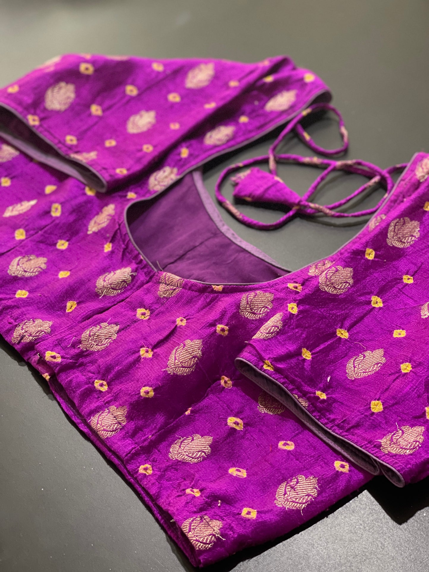 **NEW**Purple Rawsilk Bandini Blouse