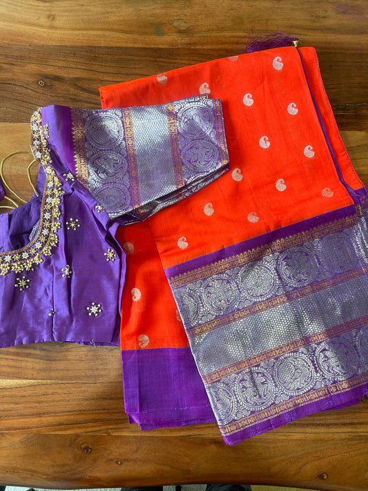 Kuppadam Tissue Saree With Work Blouse