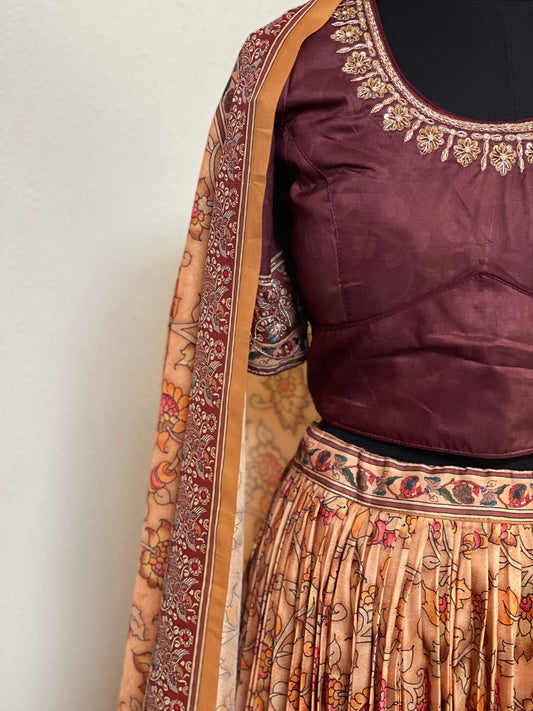 Kalamkari Lehanga With Contrast blouse With Dupatta