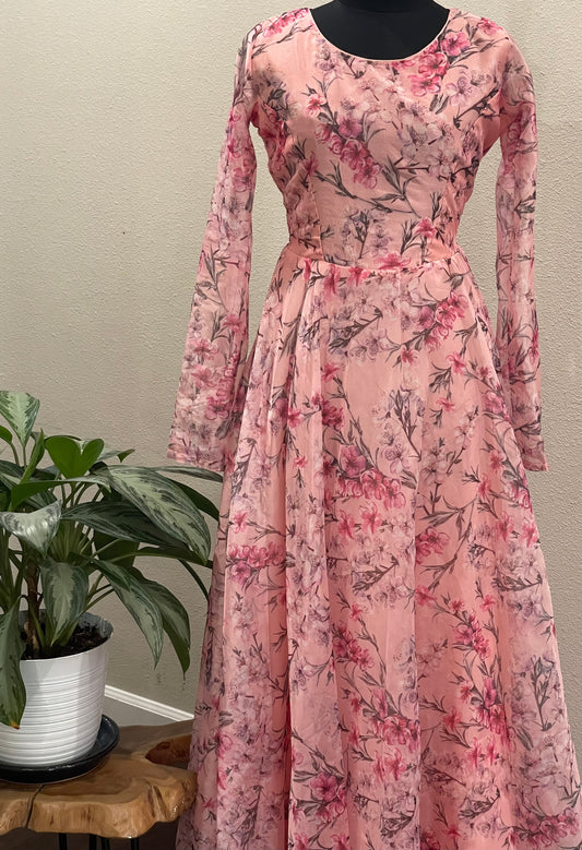 Pink floral long frok