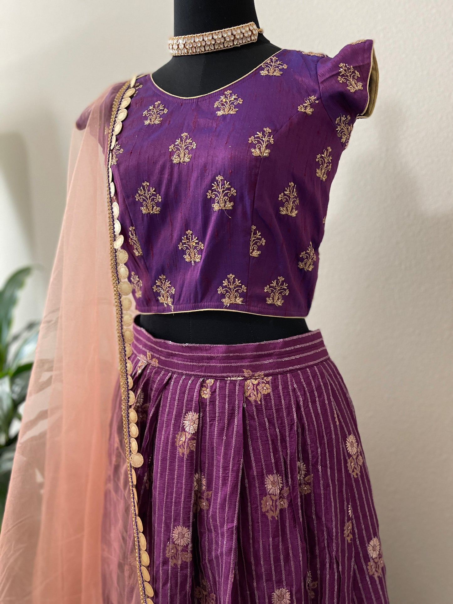 Purple Sequin Lehanga with peach dupatta