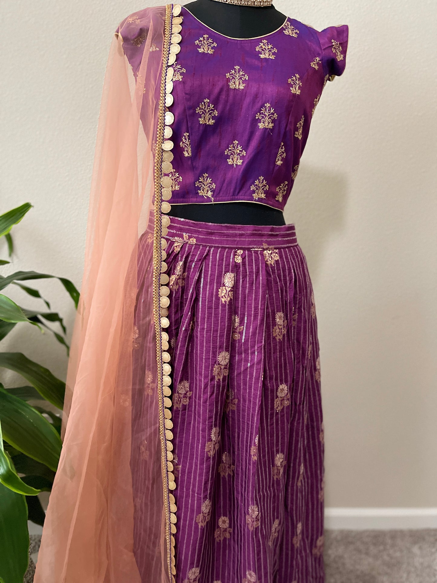 Purple Sequin Lehanga with peach dupatta