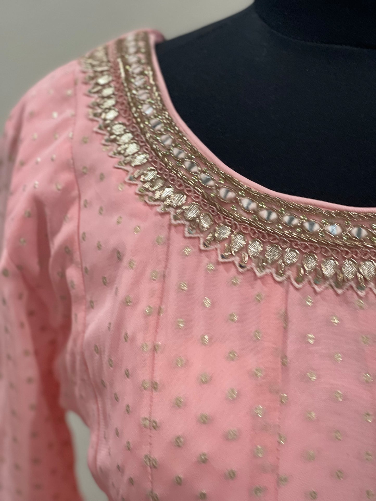 Pinkish peach georgette long fork with dupatta