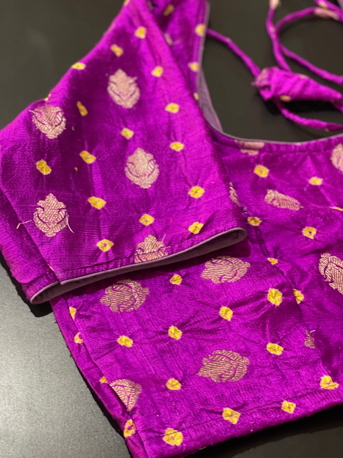 **NEW**Purple Rawsilk Bandini Blouse