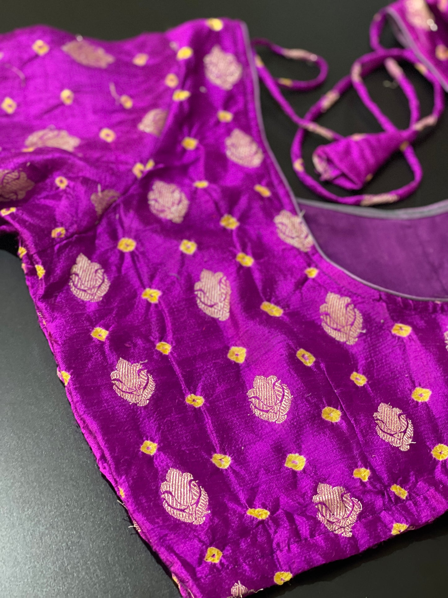 **NEW**Purple Rawsilk Bandini Blouse