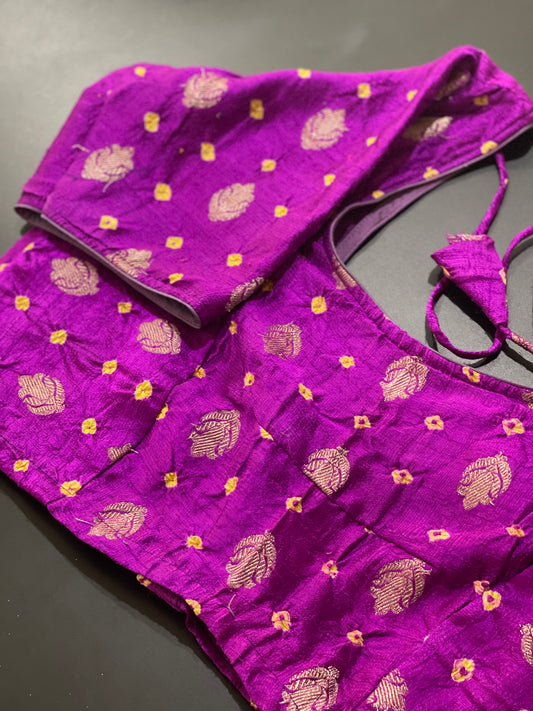 **NEW**Purple Rawsilk Bandini Blouse