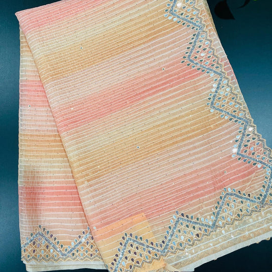 sequence saree with mirror work boarder and paired with satin blouse