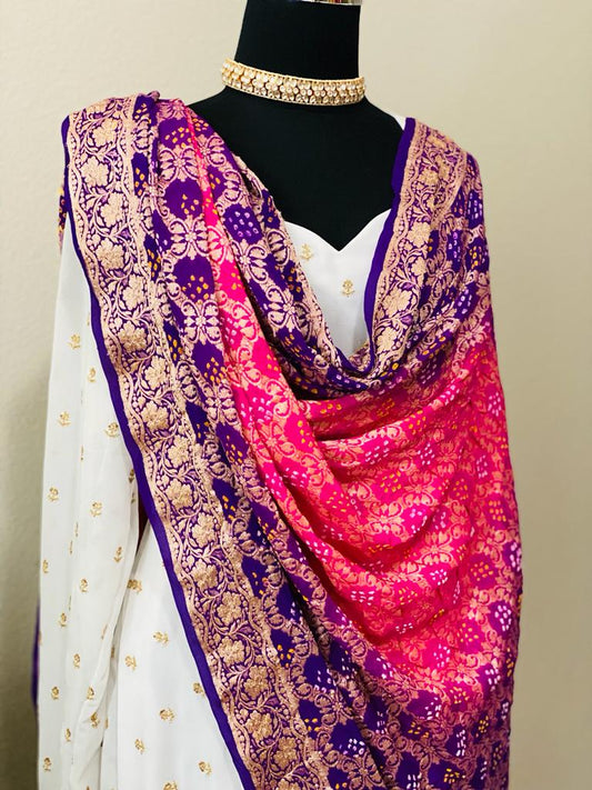 White long frock with benaras georgette duppata